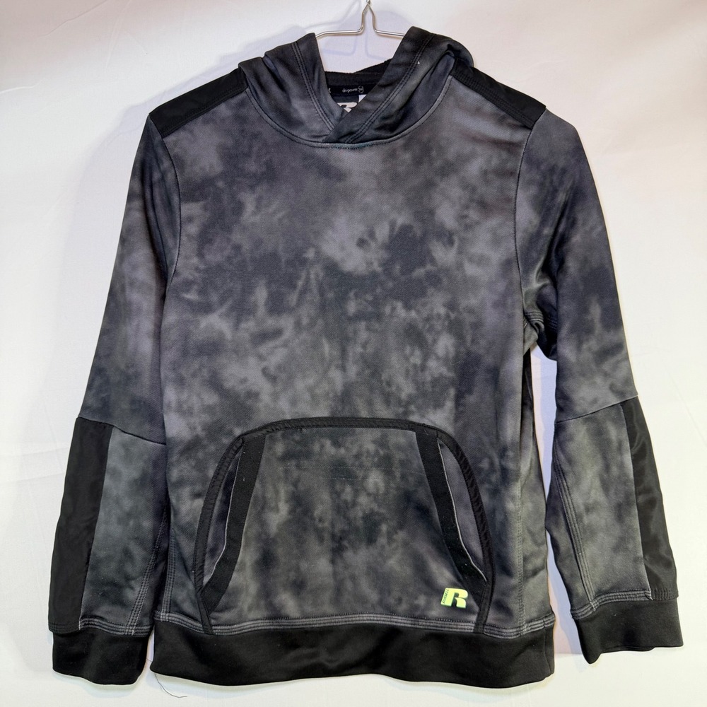 Russell Boys Dri-Power Hoodie Tie Dye Grey Black Athletic Pullover Size L 10-12